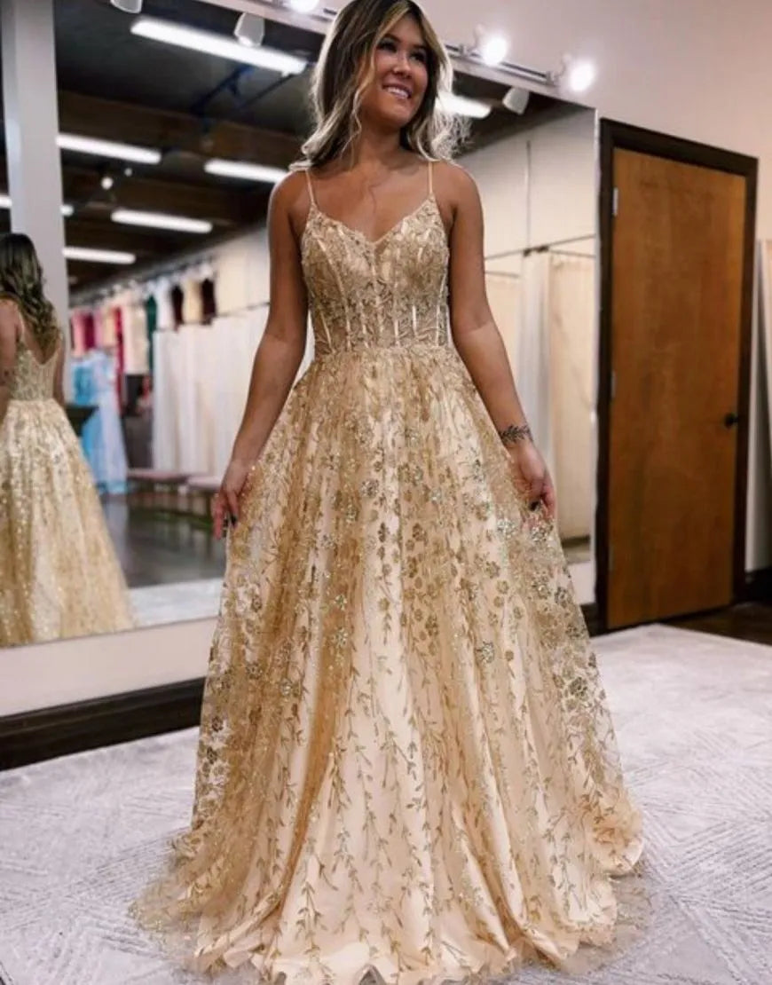 Wholesale Gorgeous A-Line Spaghetti Straps Prom Dress With Appliques prom dresses shops